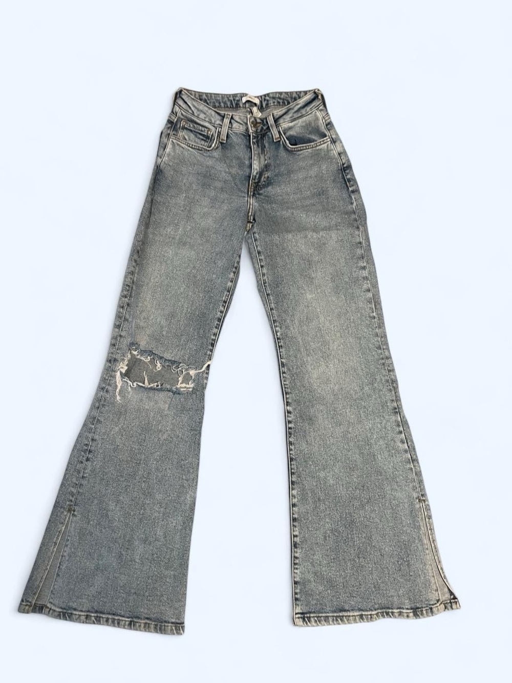 Forever 21 Distressed Light Blue Wide Leg Jeans